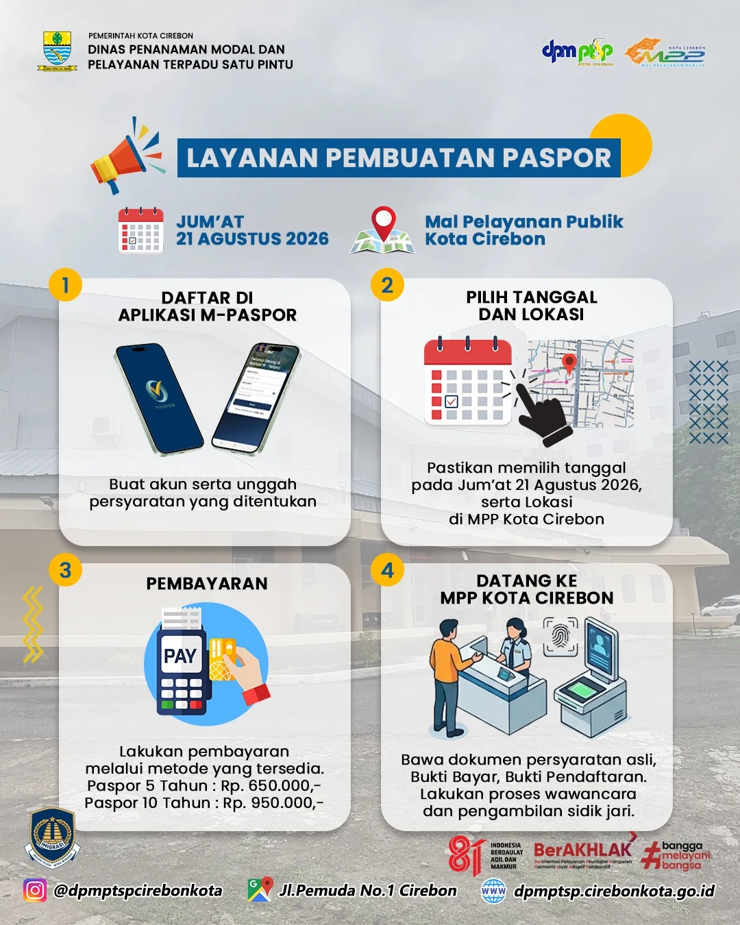 Pengumuman Layanan Pembuatan Paspor di MPP Kota Cirebon - Bulan Agustus 2026